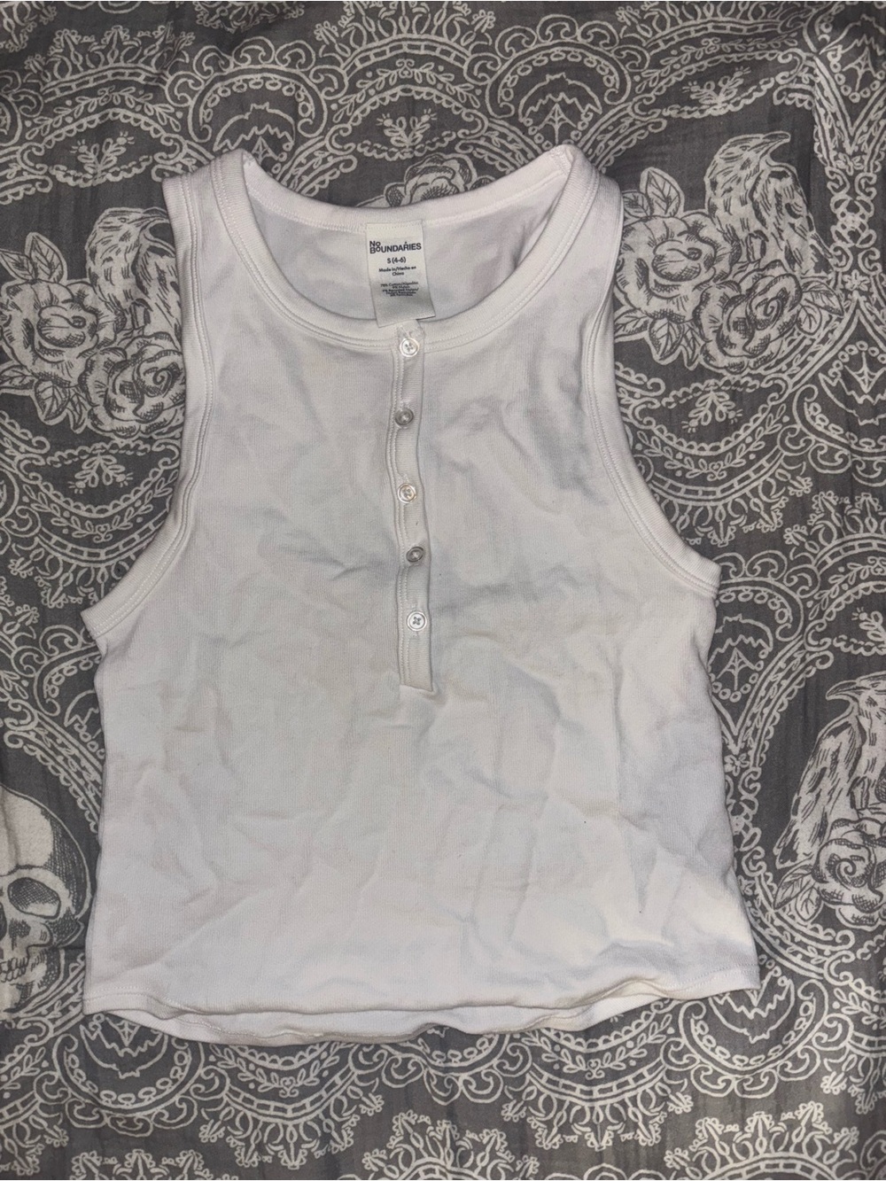 White Ribbed Henley Tank Top